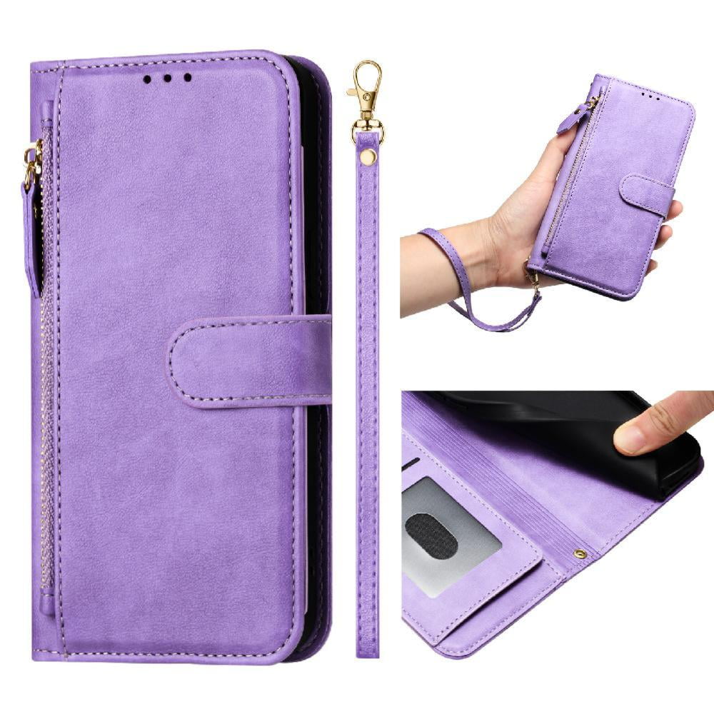 Foxdock - Funda Tipo Billetera Para Blu G53 Con Cremallera Portatarjetas Soporte Correa De Muñeca Cuero Púrpura