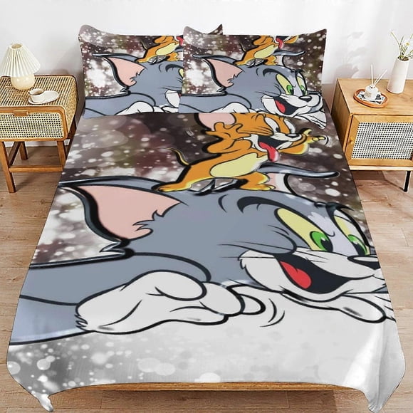 Tom And Jerry Cartoon Bedding Se Ultra Soft Skin-Friendly Duvet Cover3 Piece, Cute Comforter Cover Bed Set