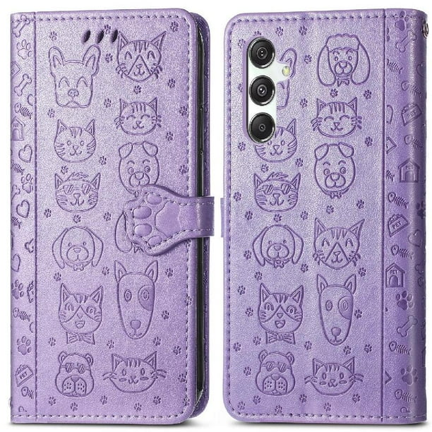 Funda Cartera FOXDOCK para Samsung Galaxy M34 5G , Flip PU con Relieve de Gatos y Perros, Tarjetero y Soporte