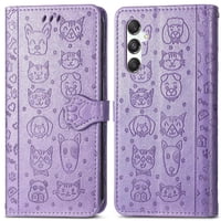 Funda Cartera Foxdock Para Samsung Galaxy M34 5G , Flip Pu Con Relieve De Gatos Y Perros, Tarjetero Y Soporte