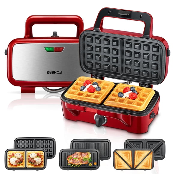 Waflera FOHERE 3 en 1 para Sándwiches 1200W Roja