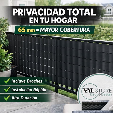 Valstore Deco Design - Cinta Cubre Cerco Negra 5 M² 65 Mm + 100 Broches Incluidos | Privacidad Total Y Alta Duración