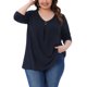 thumbnail image 1 of Agnes Orinda Blusa Casual Suelta para Mujer de Talla Grande con Cuello en V, Manga Larga y Botones Decorativos 2X Azul Oscuro, 1 of 6