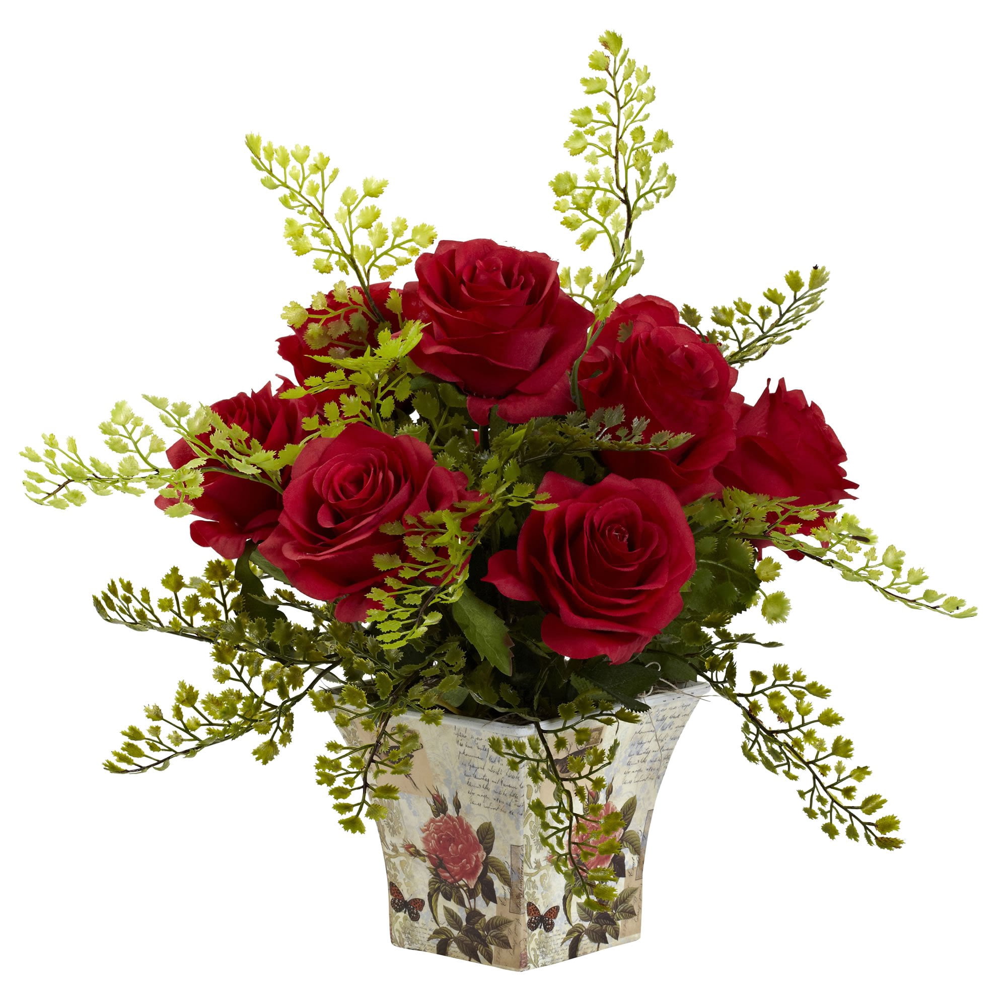 Nearly Natural - Maceta Floral Casi Natural Con Pelo De Rosa Y Doncella, 33 Cm De Altura
