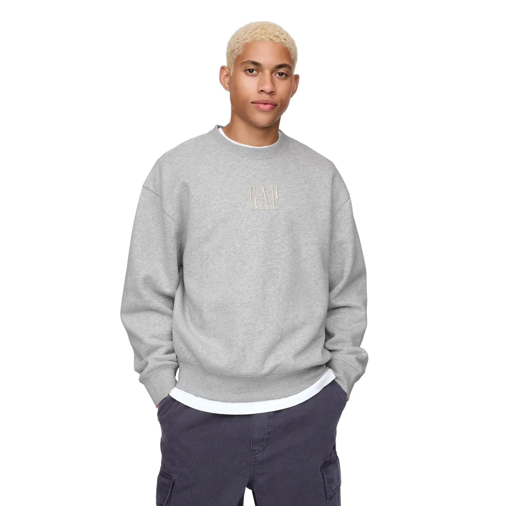 Buzo Gap Con Logo Bordado Cuello Redondo Polar Gris Claro Talle L