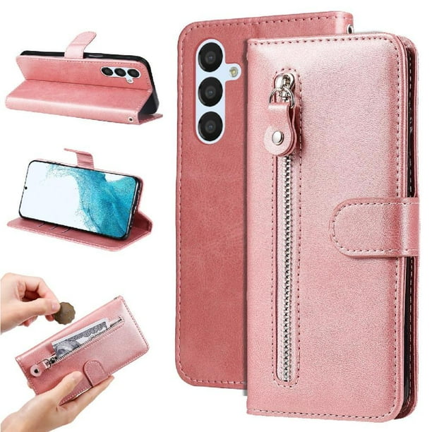 Funda con Cremallera para Samsung Galaxy A34 5G, Carcasa Cartera de Cuero PU con Soporte y Tarjetero
