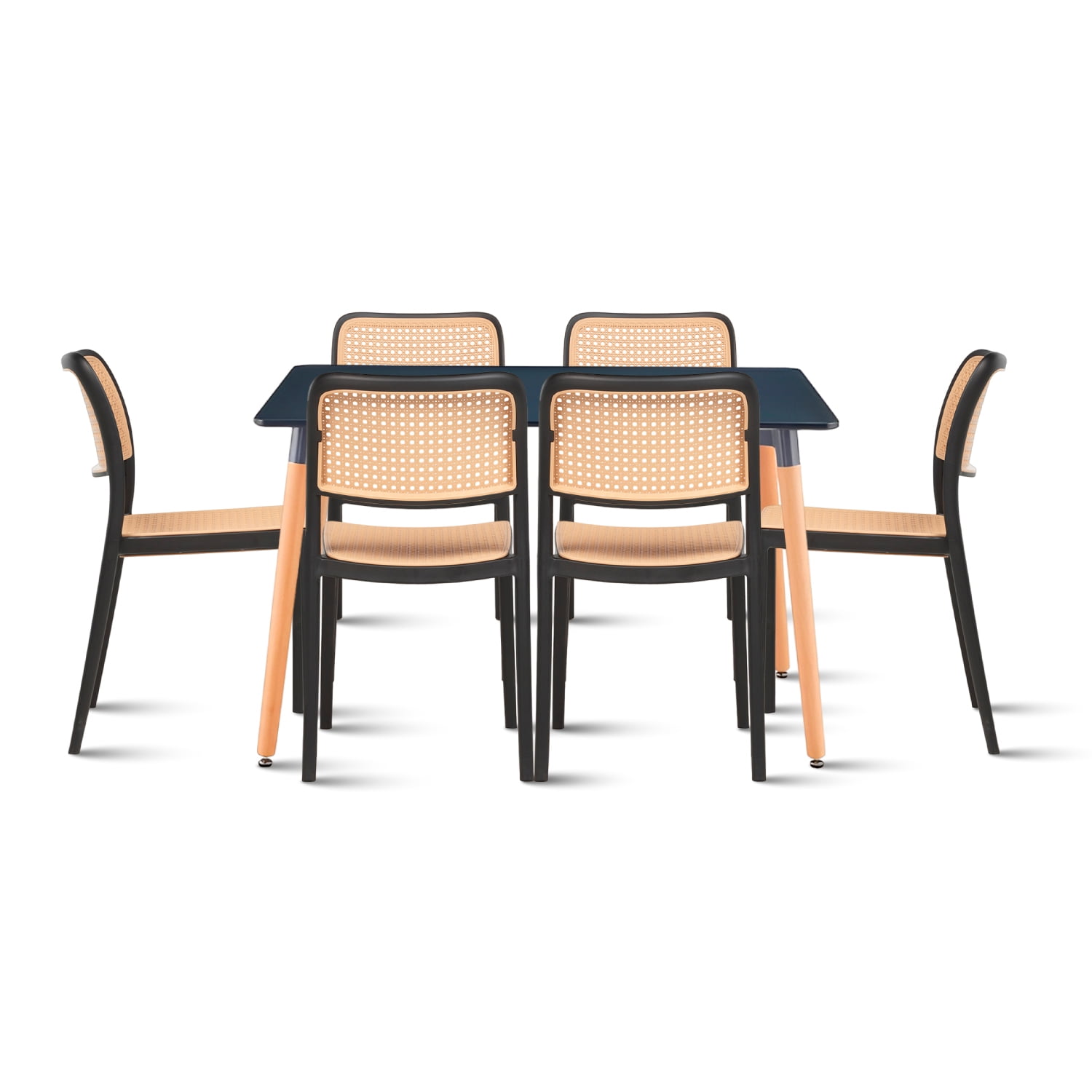 Klik Muebles - Comedor Mesa 120x80 Rectangular Negra + 6 Sillas De Terraza O Comedor Enrejada - Negra