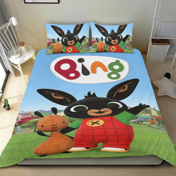 Bing TV Conjunto de sábanas temático, trío de piezas, cómodo y amigable con la piel, diseño único, regalo de decoración para el hogar para familiares, amigos y fans,135cm *200cm