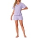 thumbnail image 2 of Conjunto de Pijama de Algodón 100% para Mujer de INSPIRE CHIC Manga Corta con Botones, Ropa de Dormir con Bolsillos y Shorts con Cintura Elástica XL Púrpura, 2 of 6
