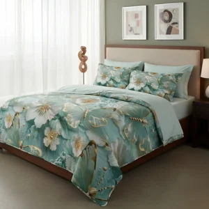 Casadeliacl - Cubrecama 5D Tfi Para Colchón 2 Plazas, Diseño Elegante Verde Claro 1