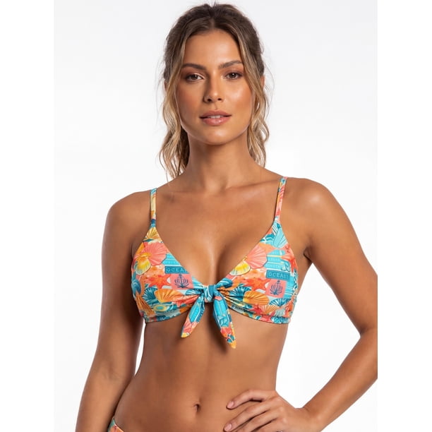 Bikini triangulo con nudo estampado coral Talla XL
