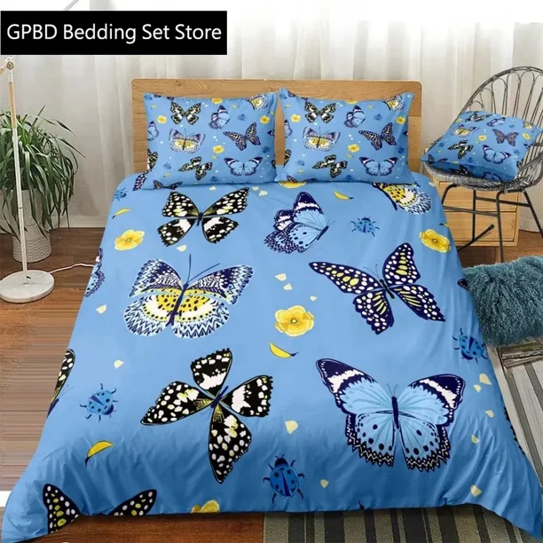 Butterfly Duvet Cover Set Animal Bedding Kids Boys Girls Flying Butterfly Quilt Cover Blue Bed Set Flower Dropship
