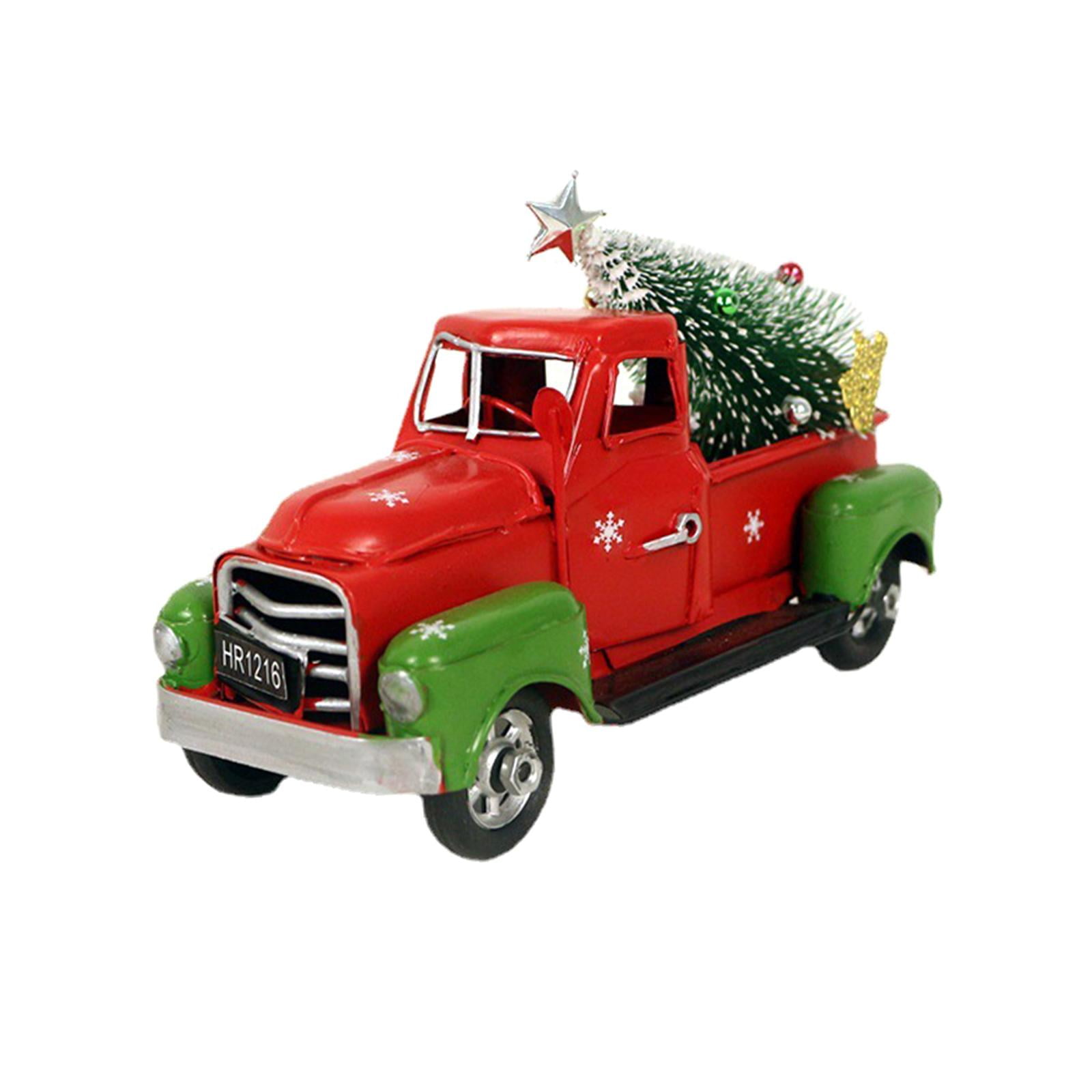 Magideal - Camión Rojo Navideño, Decoraciones Navideñas, Escultura De Estilo Vintage, Modelo De Coche De Metal, Adornos Navideños Para Centro De Mesa De Invierno S