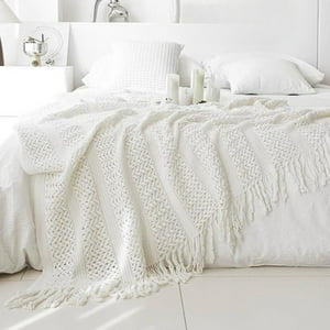 Wyj Hogar - Manta Encaje De Lana Gruesa Tejida A Mano Premium 150X230Cm Blanco