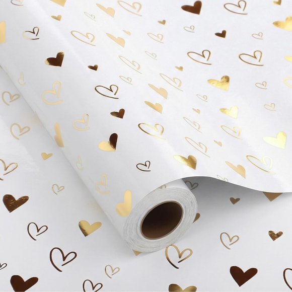 Papel de regalo en rollo WORIC 43 x 1006 cm, corazones dorados