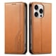 thumbnail image 1 of Funda tipo cartera para iPhone 16 Pro Max de piel con cierre magnético, ranuras para tarjetas y correa para la muñeca Marrón, 1 of 6