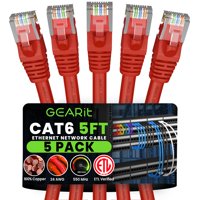Cable Ethernet Gearit Cat 6 (Paquete De 5, 1,5 M), 10 Gbps Rj45, Rojo