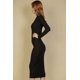 thumbnail image 4 of Vestido Midi Ajustado de Manga Larga con Cuello Alto y Canalé Negro S, 4 of 5