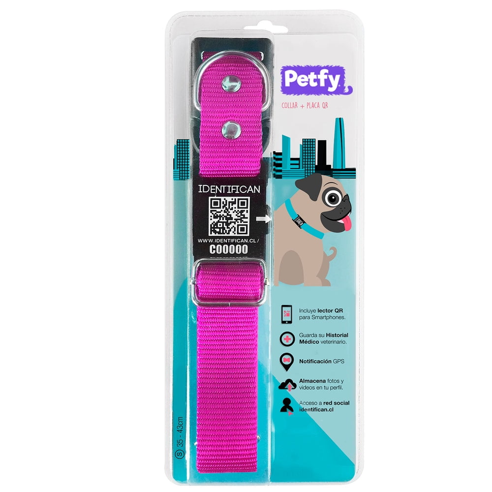 Tiendapetfy.cl - Collar Chico Petfy Id Fucsia