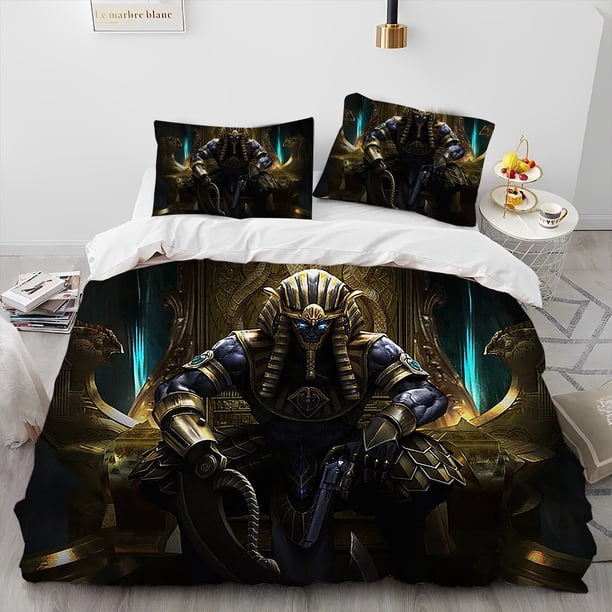 Egyptian Mythology Pharaoh Hieroglyphics Comforter Bedding Set,Duvet Cover Bed Set Quilt Cover Pillowcase,Queen Size Bedding Set