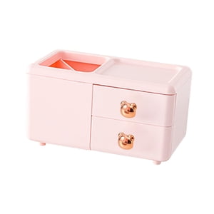 Magideal - Bonito Organizador De Escritorio, Soporte Para Brochas De Maquillaje Con Cajón, Bricolaje, Decoración Del Hogar, Portalápices, Papelería, Carrito Para Oso Rosa