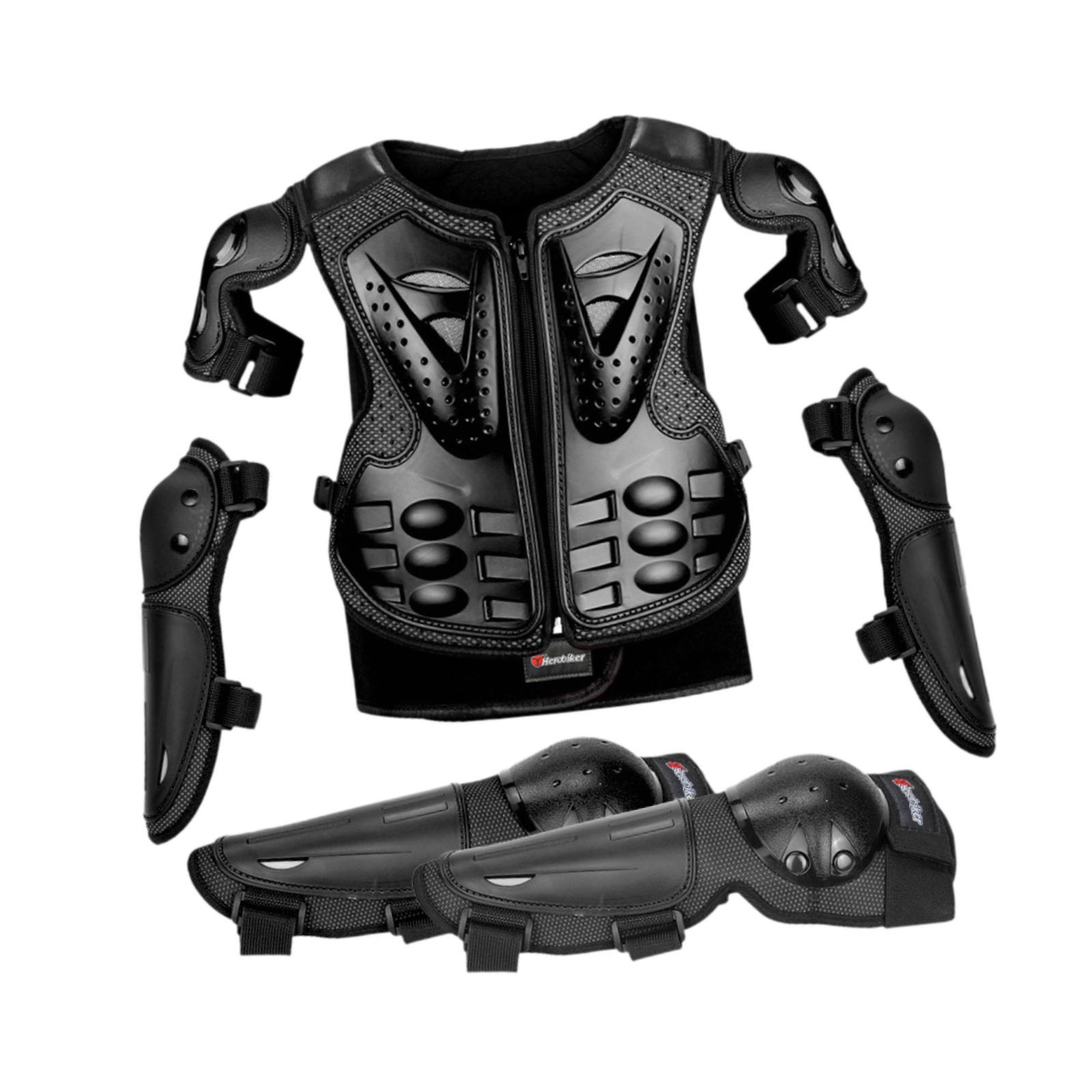 Magideal - Traje De Protección De Motocicleta Para Niños Con Coderas, Rodilleras, Equipo De De Cross, Conjunto De Protección De Conducción Para Deportes Al Negro