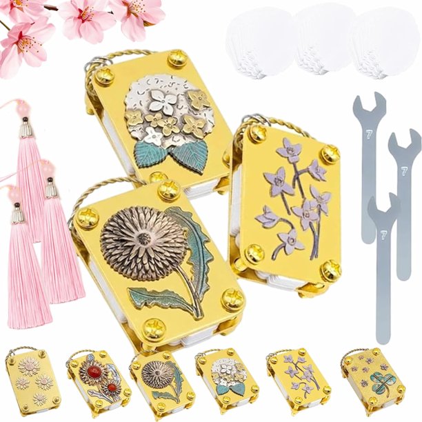 Mini prensa flores llavero kit completo oro metal miniatura conservación senderismo manualidades