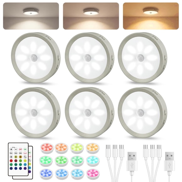 Luces Puck Besttour Pack de 6 con sensor de movimiento gris