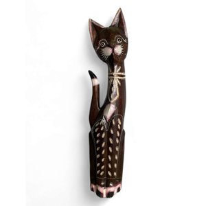 Homeessentials - Gato Madera Artesanal 60 Cm Negro