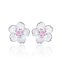 Fershop - Aros Plata Flor Circon Rosa 8 Mm