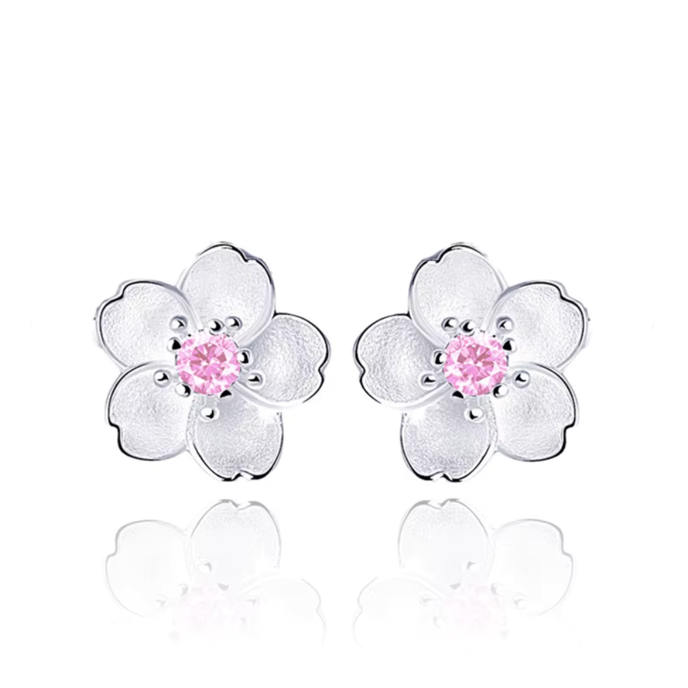 Fershop - Aros Plata Flor Circon Rosa 8 Mm