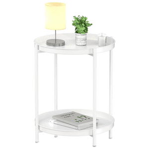 Moboi - Mesa Lateral Auxiliar 2 Niveles Metalica 42X42X52Cm Blanco
