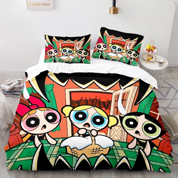 x704 Bed SheetsCartoon Anime Powerpuffs Girls Bedding Set Kawaii Blossom Bubbles Print Quilt Duvet Cover Pillowcase Buttercup Bed Comforter Set 3-Piece Bedding Set (1 Duvet Cover + 2 Pillow Shams) nj7