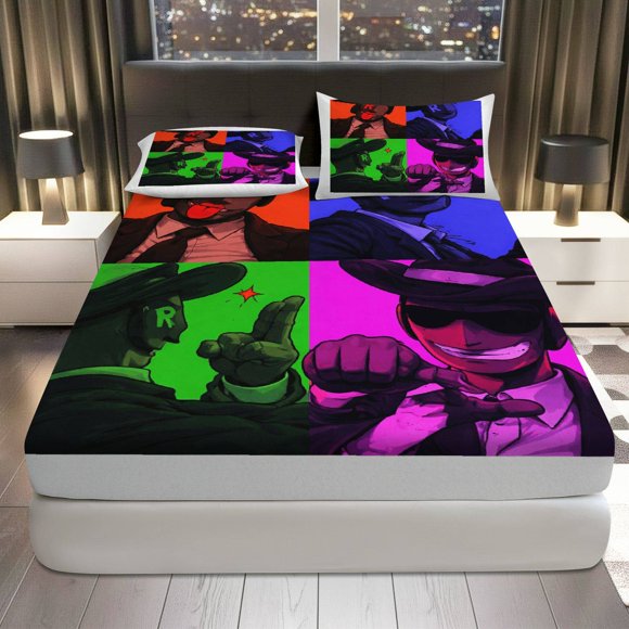 Pop Art Comics Graphic Fitted Sheet SetUrban Style Theme, Colorful Urban Art bedding, Coreless Fitted Sheet