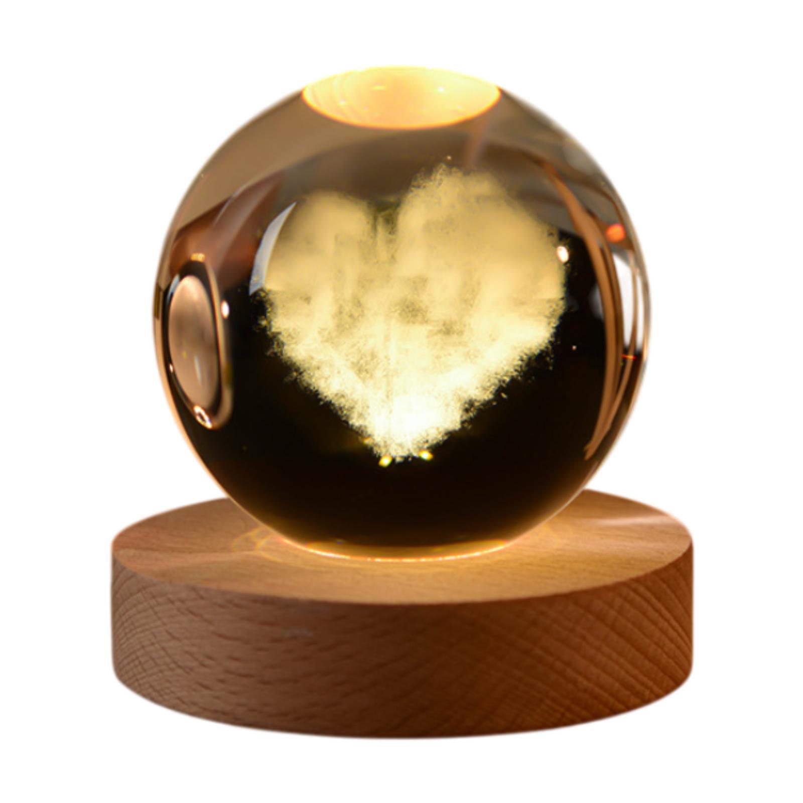 Magideal - Luz Nocturna De Bola 3D Con Base De Madera, Compacta, Lámpara De Noche, Lámpara De Noche Decorativa Para Niños, Adolescentes, Hombres, Mujeres, Niños Corazón