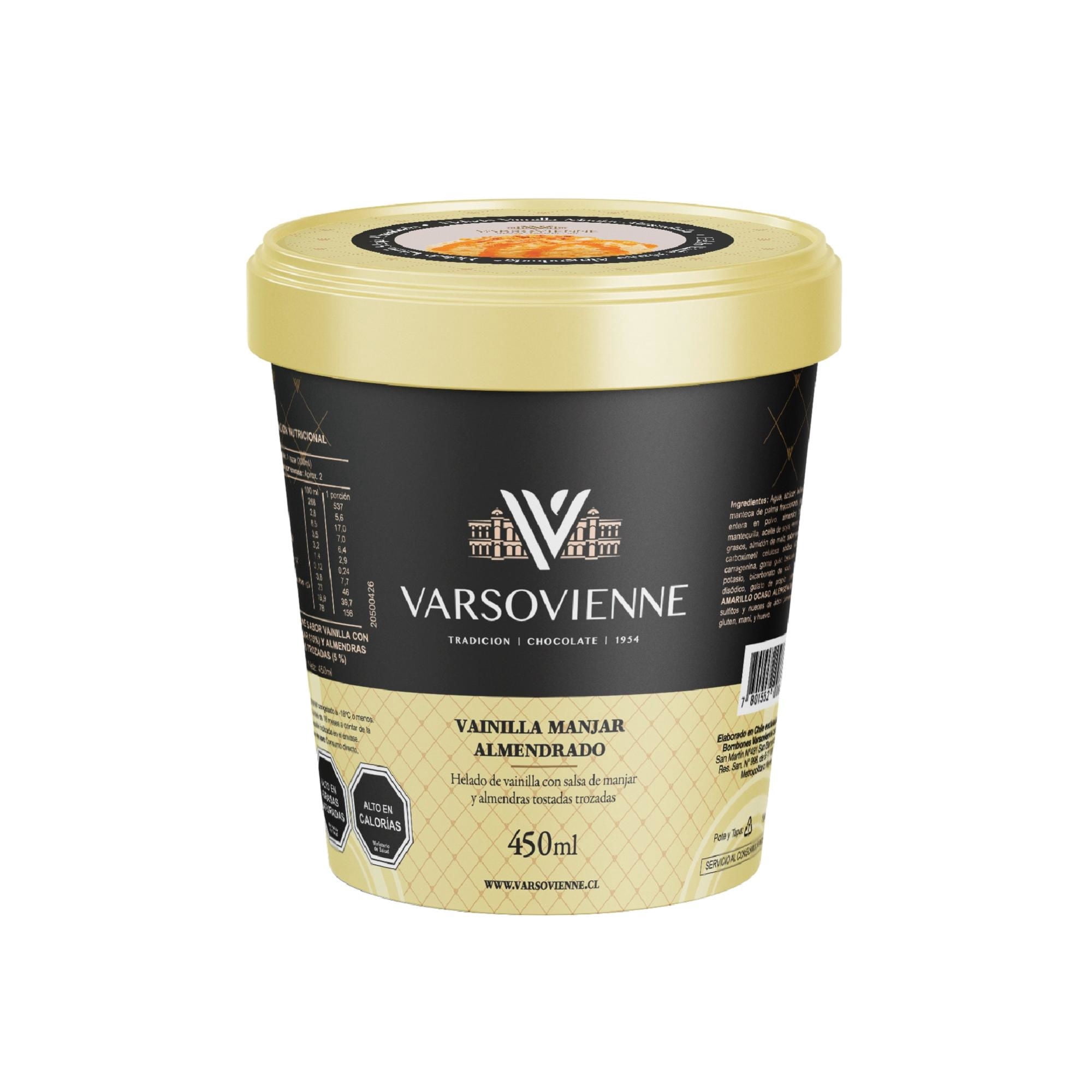 Helado Vainilla Manjar Almendrado 450 ml Varsovienne