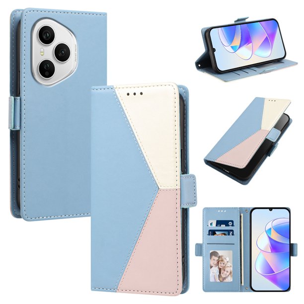 Funda Cartera para Honor 400 Pro con Cierre Magnético, Tricolor, Azul Claro