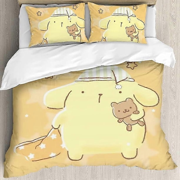 Juego de cama de anime con dibujos animados lindos y pomporpurin wa y cómodo juego de ropa de cama waii de microfibra suave de 3 piezas para niños y niñas