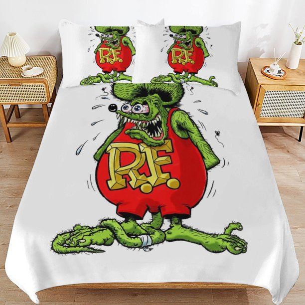 Rat Fink Bed Duvet Cover Microfiber Bedding Sets 3D Printed Lightweight 3 Piece Comforter Sets for Kids Boys Girls