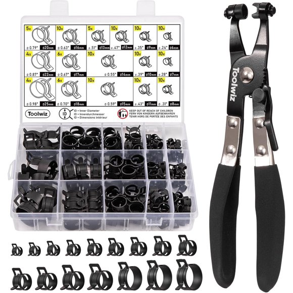 Toolwiz Set de 130 abrazaderas de resorte para manguera con alicates
