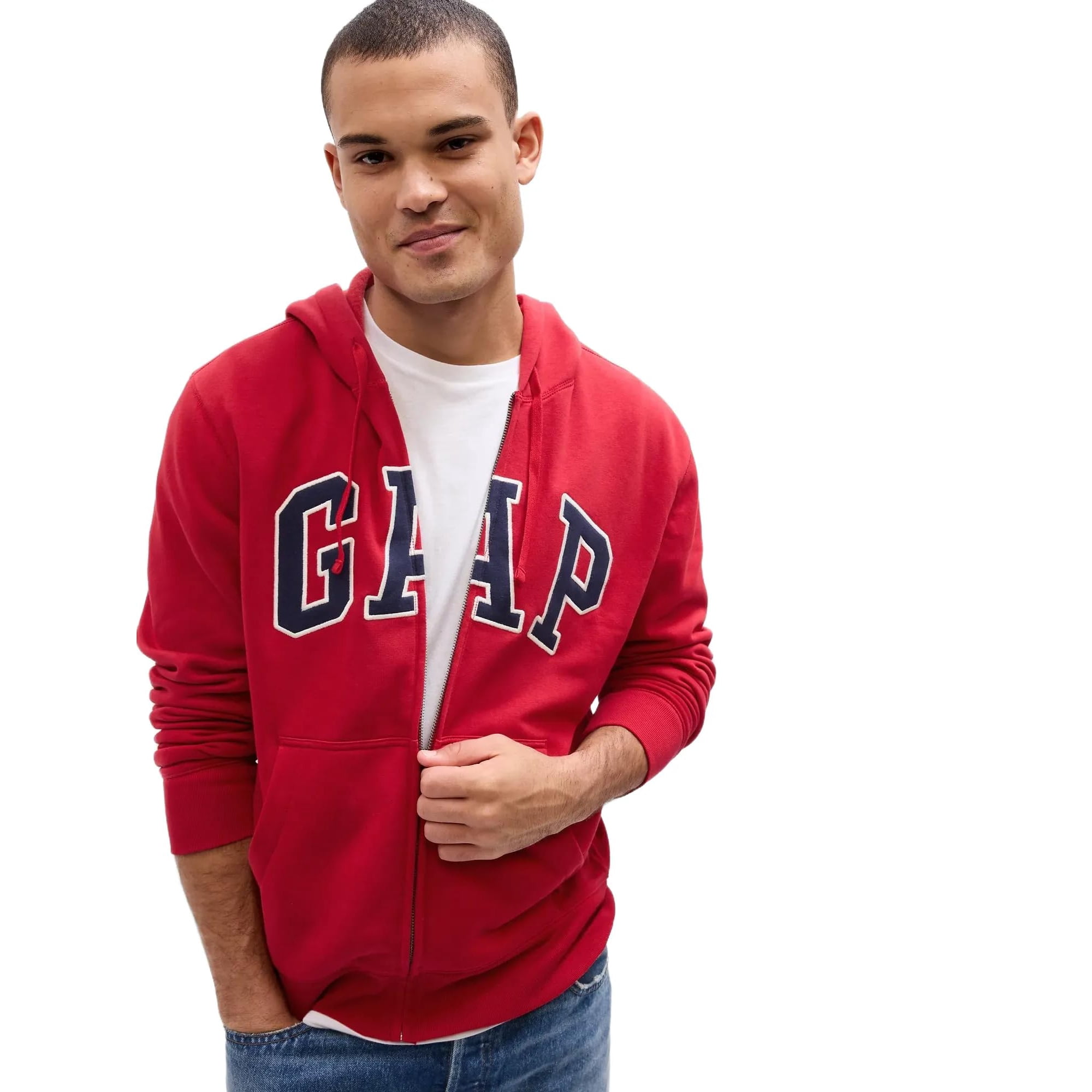 Sudadera Con Capucha Gap Heritage Logo Para Hombre Con Cremallera Completa, Color Rojo Apple, Talla
