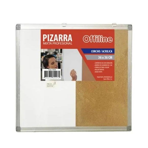 Pizarra Mixta Corcho Y Acrilica 36x36cm, Marco Aluminio