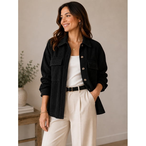 Chaqueta Mujer Cotelé Oversize Con Elástico Ajustable negro Talla Única