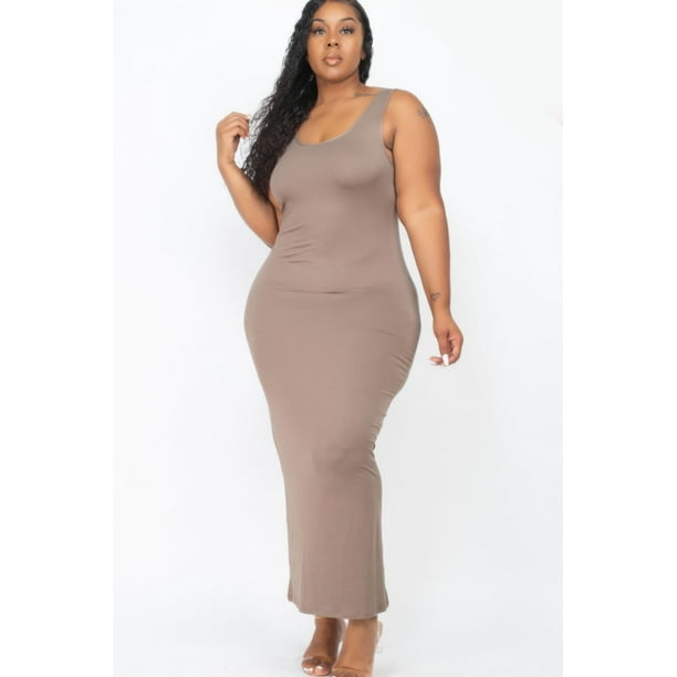 Vestido Largo Básico Liso de Talla Grande