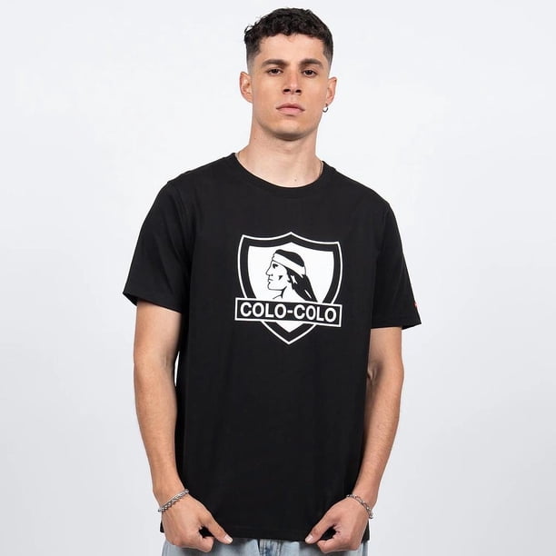 Polera Hombre Colo Colo Urbano Negro Escudo Blanco