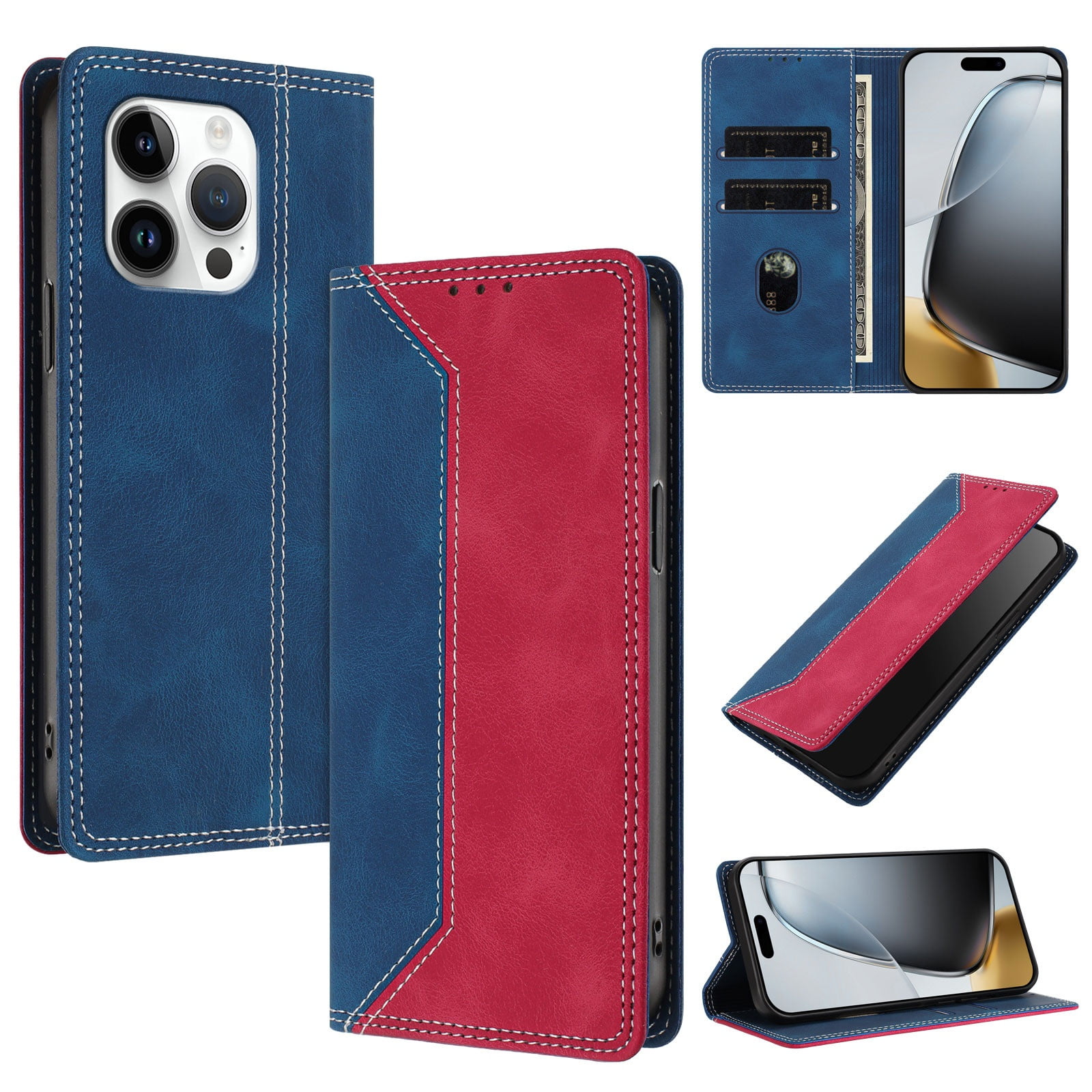 Funda Foxdock Para Iphone 11 Pro Max De Cuero Premium Bicolor Con Ranuras Rfid, Carcasa Tipo Billetera Antigolpes Y Soporte Plegable