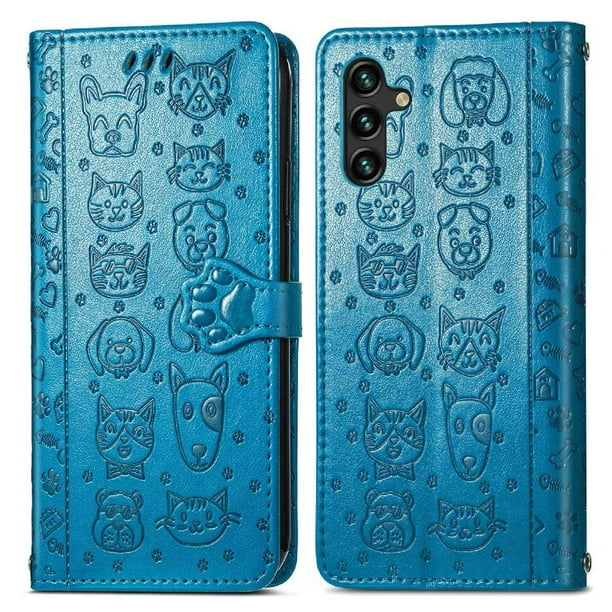 Funda Cartera FOXDOCK para Samsung Galaxy A24 4G , Flip PU con Relieve de Gatos y Perros, Tarjetero y Soporte