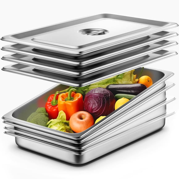 Sartén de mesa ZeroPone Hotel Pan, 2.5 pulgadas de profundidad, paquete de 4, tamaño completo con tapa, acero inoxidable calibre 22, antiatascos