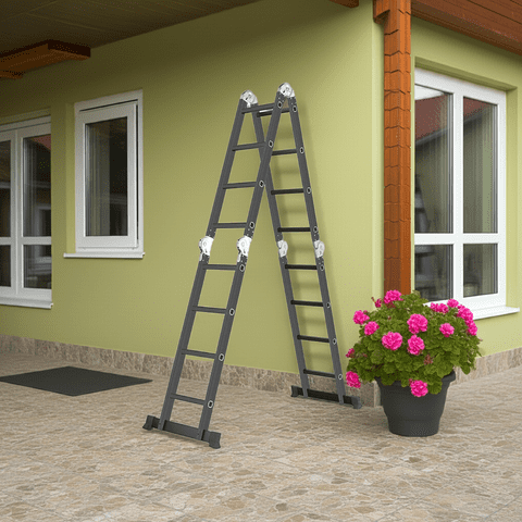 Igpro - Escalera 4,6Mt Profesional Heavy Duty 16 Peldaños Negra