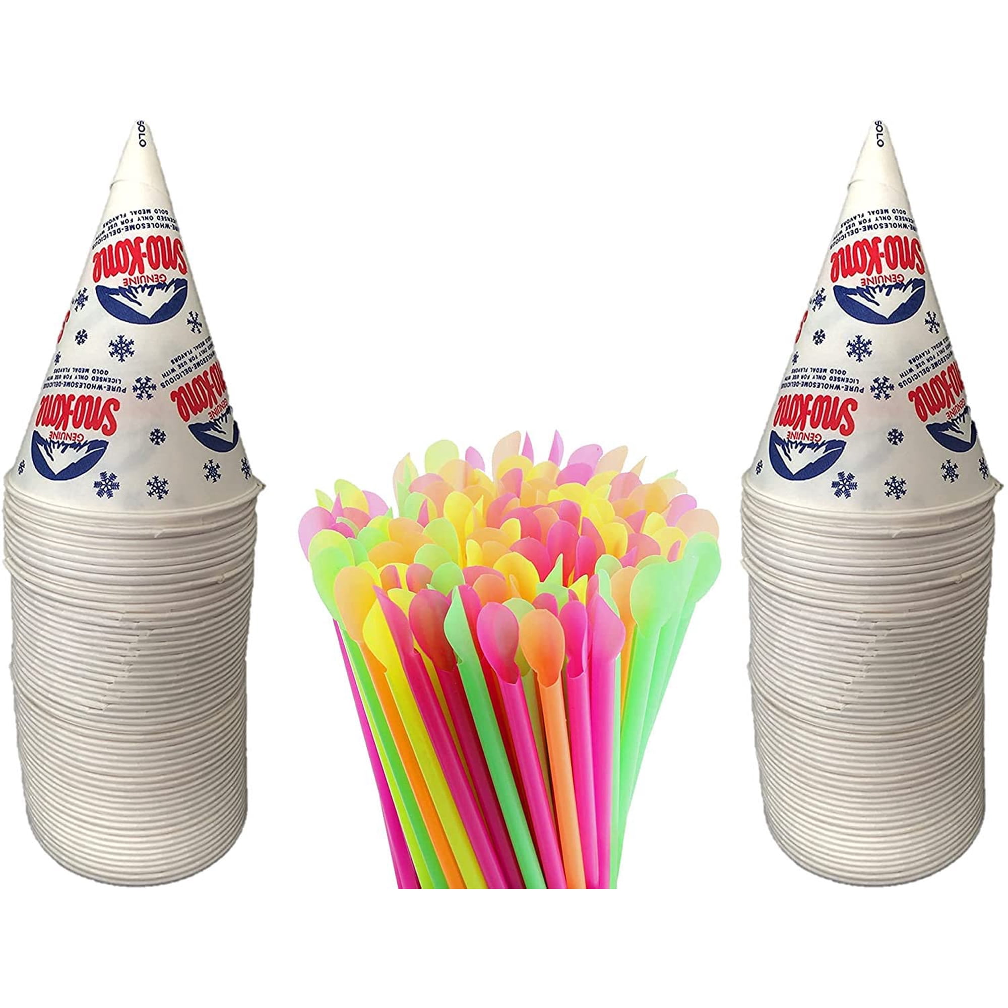 Concession Essentials - Vasos En Forma De Cono De Nieve Con Pajitas De Neón, 6 Onzas, 100 Unidades X 2